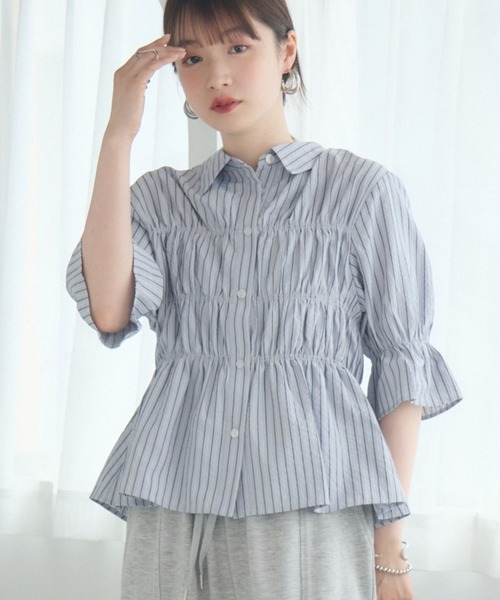 RETRO GIRL（レトロガール）の「ギャザーSH（シャツ/ブラウス・レディース・オフホワイト/ブルー系その他/ホワイト系その他・FREE）」の2枚目の写真