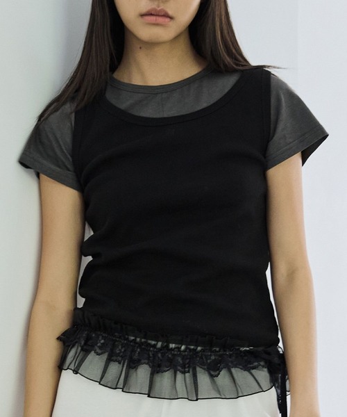 tシャツ PLACE STUDIO／ピンタックロゴTシャツセット レディース PLACE STUDIO／ピンタックロゴTシャツセット（Tシャツ
