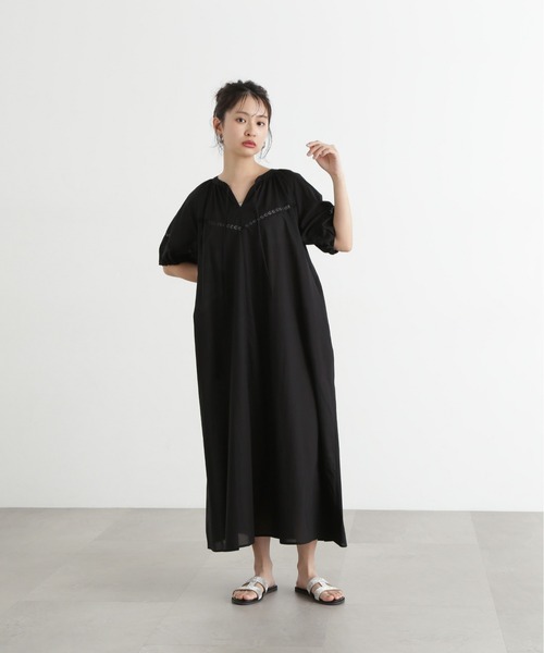 N.(N. Natural Beauty Basic)(エヌエヌナチュラルビューティーベーシック)の「レースコットンワンピース(ワンピース・レディース・ブラック/グリーン/ピンク・MEDIUM)」の4枚目の写真