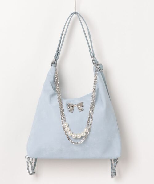Lace Ladies(レースレディース)の「2WAY リボンモチーフ パール チェーン付き ショルダーバッグ(トートバッグ・レディース・ブラック/ピンク/ブルー/アイボリー・FREE)」の4枚目の写真