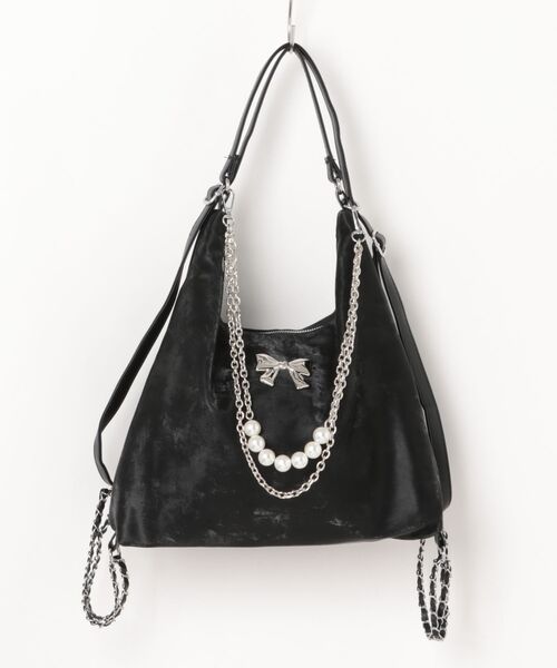 Lace Ladies(レースレディース)の「2WAY リボンモチーフ パール チェーン付き ショルダーバッグ(トートバッグ・レディース・ブラック/ピンク/ブルー/アイボリー・FREE)」の3枚目の写真