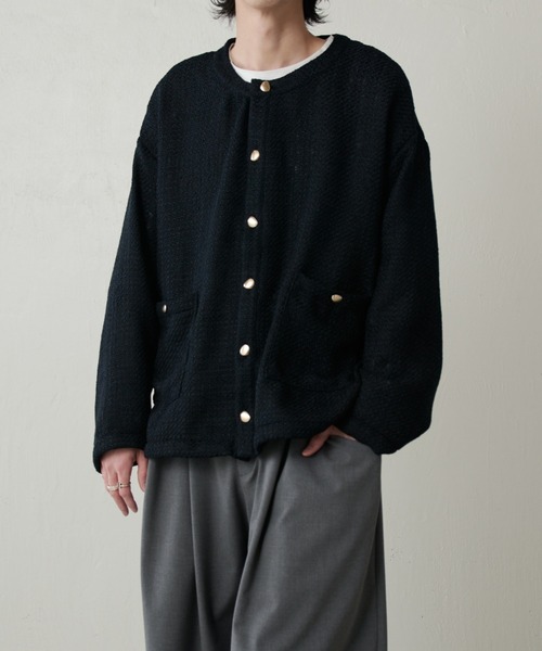 Lui's（ルイス）の「ファニーツイードカーディガン（カーディガン/ボレロ・メンズ・ブラック/ブラック系その他/ネイビー・FREE）」の3枚目の写真