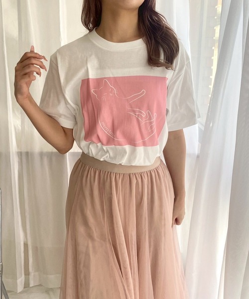 cuorequal(クオレコール)の「手書きCATイラスト半袖Tシャツ(Tシャツ/カットソー・レディース・ホワイト・MEDIUM)」の1枚目の写真