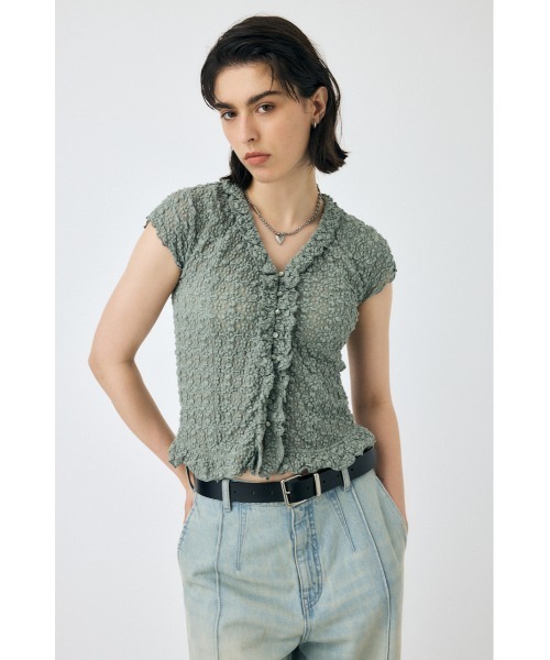 MOUSSY(マウジー)の「RUFFLE LACE ノースリーブトップス(シャツ/ブラウス・レディース・ブラック/オフホワイト/ライトカーキ・FREE)」の3枚目の写真