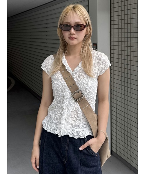 【極美品】MOUSSY RUFFLE LACE ノースリーブトップス ブラック MOUSSY | RUFFLE LACE ノースリーブトップス (Tシャツ