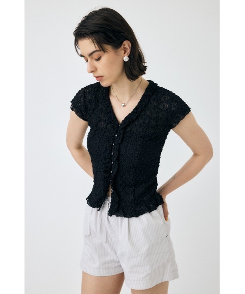 MOUSSY(マウジー)の「RUFFLE LACE ノースリーブトップス(シャツ/ブラウス・レディース・ブラック/オフホワイト/ライトカーキ・FREE)」の8枚目の写真