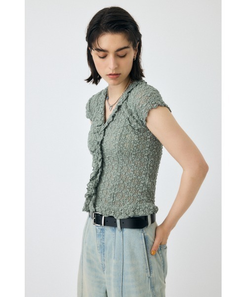 MOUSSY(マウジー)の「RUFFLE LACE ノースリーブトップス(シャツ/ブラウス・レディース・ブラック/オフホワイト/ライトカーキ・FREE)」の15枚目の写真