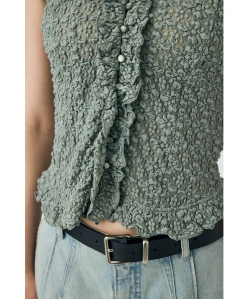 【極美品】MOUSSY RUFFLE LACE ノースリーブトップス ブラック MOUSSY | RUFFLE LACE ノースリーブトップス (Tシャツ