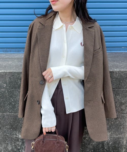 FRED PERRY/フレッドペリー] 別注 ワンポイントロゴ刺繍 リブニット