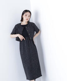 ナチュラルビューティー　ツイードリボンワンピース&ジャケット　ネイビー NATURAL BEAUTY BASIC 【スーツ2点SET】 ナチュラルビューティ