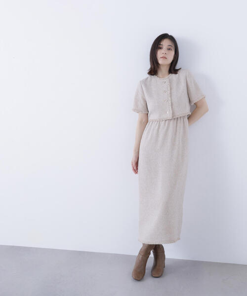 NATURAL BEAUTY BASIC(ナチュラルビューティーベーシック)の「◇ツイードジャケット&ナローワンピース(ワンピース・レディース・ブラック系その他/ベージュ系その他・P/S/MEDIUM)」の2枚目の写真