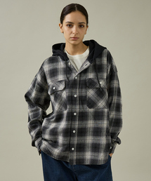 UNIVERSAL OVERALL | 【UNIVERSAL OVERALL / ユニバーサル オーバーオール】HOODIE BIG WORK SHIRT/フード付きチェックビックシャツ/ユニセックス(シャツ/ブラウス)