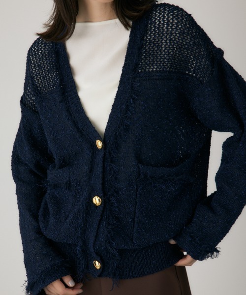 crie conforto(クリーコンフォルト)の「フリンジVネックカーディガン 秋服 / 長袖 / 羽織り(カーディガン/ボレロ・レディース・グレー/ネイビー/アイボリー・FREE)」の3枚目の写真