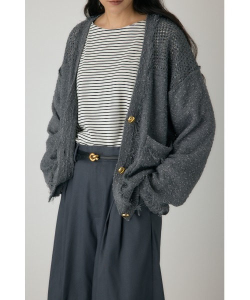 crie conforto(クリーコンフォルト)の「フリンジVネックカーディガン 秋服 / 長袖 / 羽織り(カーディガン/ボレロ・レディース・グレー/ネイビー/アイボリー・FREE)」の4枚目の写真