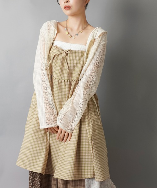 コーデ売り 森ガール クローバー ジャージ レースワンピース チェック