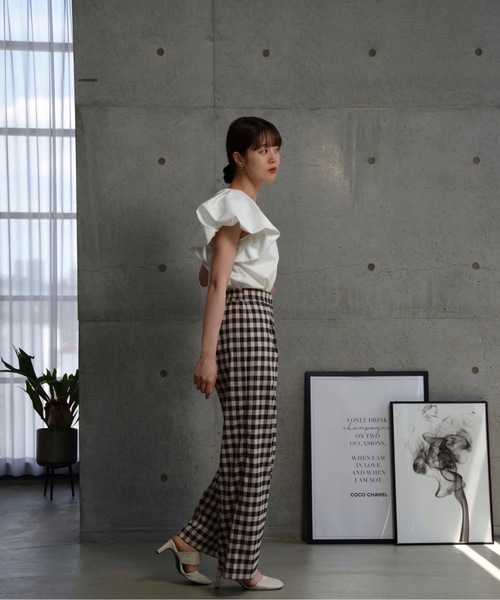 I_am（アイアム）の「gingham check straight tuck pants / ギンガム