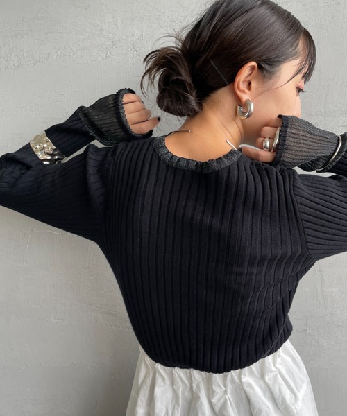 nenom/ネノム] ラメ袖切り替え ランダムリブニット【追加】（ニット