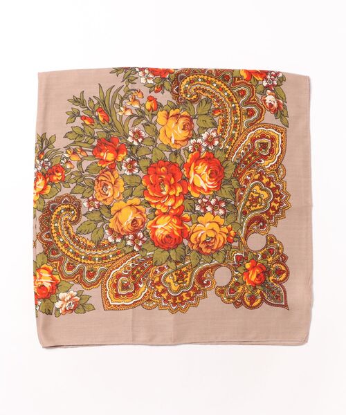 チャイハネ（チャイハネ）の「【チャイハネ】フラワースカーフ（バンダナ/スカーフ・レディース・ワイン/ベージュ/ターコイズブルー・FREE）」の4枚目の写真