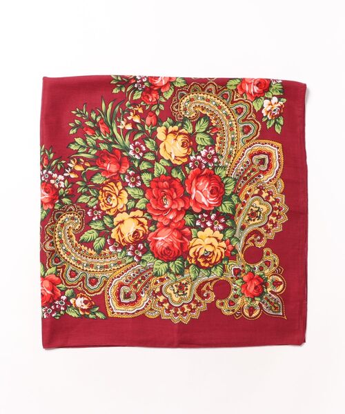 チャイハネ（チャイハネ）の「【チャイハネ】フラワースカーフ（バンダナ/スカーフ・レディース・ワイン/ベージュ/ターコイズブルー・FREE）」の9枚目の写真