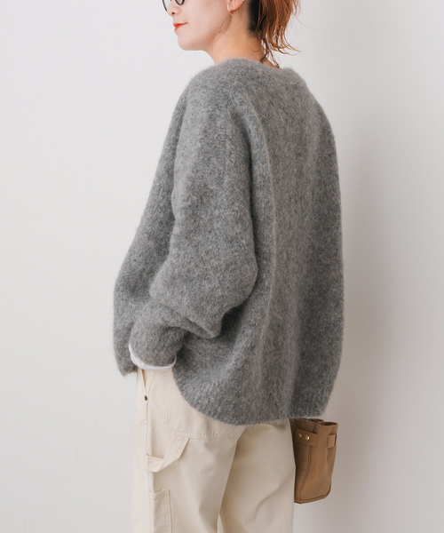 未使用　maison de soil アルパカ混ブークレポンチョ カーディガン アルパ社 アルパカ混フリンジ付きポンチョ風カーディガン