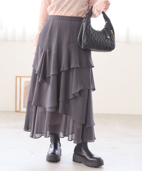 VIS（ビス）の「花柄アソート楊柳ティアードスカート（スカート・レディース・チャコールグレー/ピンク系その他2/ブラウン系その他2・FREE）」の2枚目の写真