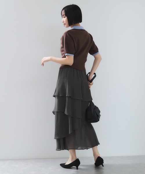 VIS（ビス）の「花柄アソート楊柳ティアードスカート（スカート・レディース・チャコールグレー/ピンク系その他2/ブラウン系その他2・FREE）」の13枚目の写真