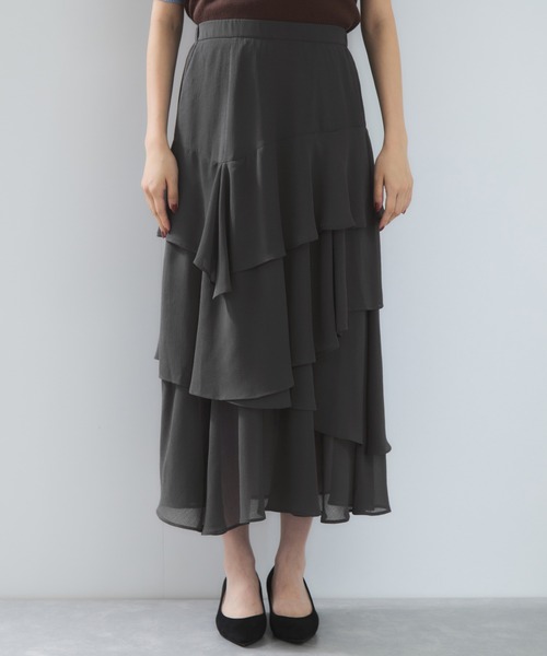 VIS（ビス）の「花柄アソート楊柳ティアードスカート（スカート・レディース・チャコールグレー/ピンク系その他2/ブラウン系その他2・FREE）」の12枚目の写真