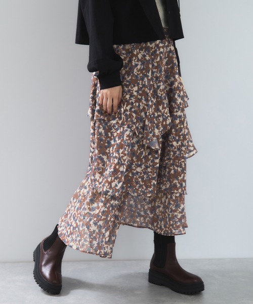 VIS（ビス）の「花柄アソート楊柳ティアードスカート（スカート・レディース・チャコールグレー/ピンク系その他2/ブラウン系その他2・FREE）」の19枚目の写真