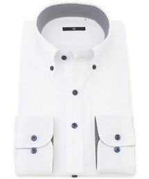 SUIT SELECT（スーツセレクト）の「【形態安定】【長袖】【BLACK LINE】ボタンダウンドレスワイシャツ/ホワイト×ドビーツイル/襟袖裏別布：チェック/釦・釦付糸：ネイビー（ビジネスシャツ）」