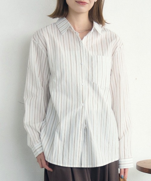 RETRO GIRL(レトロガール)の「ストライプシャツ(シャツ/ブラウス・レディース・ホワイト/ブラウン系その他/オレンジ系その他・FREE)」の2枚目の写真