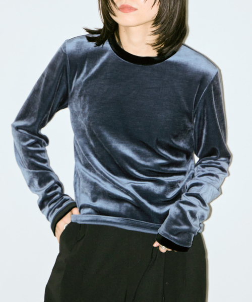 CITYSHOP（シティーショップ）の「VELVET RINGER LONG SLEEVE：カットソー（Tシャツ/カットソー・レディース・ブラック/ネイビー・FREE）」の2枚目の写真