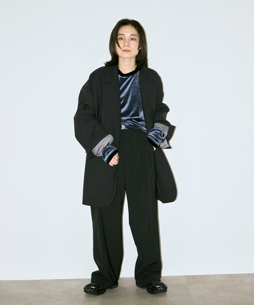 CITYSHOP（シティーショップ）の「VELVET RINGER LONG SLEEVE：カットソー（Tシャツ/カットソー・レディース・ブラック/ネイビー・FREE）」の5枚目の写真