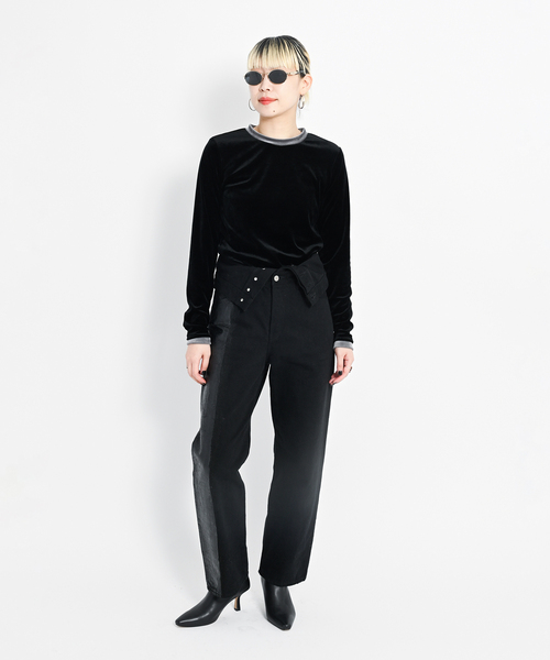 CITYSHOP（シティーショップ）の「VELVET RINGER LONG SLEEVE：カットソー（Tシャツ/カットソー・レディース・ブラック/ネイビー・FREE）」の8枚目の写真