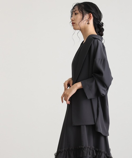 atlo(アトロ)の「ミモレ丈&袖あり フォーマル チュール フリル ジャケット Aライン 2点セット セレモニー 結婚式 二次会 パーティー ドレス オケージョンドレス お呼ばれ 同窓会 成人式 (ドレス・レディース・チャコール/グレイッシュベージュ/ブラック・M)」の21枚目の写真