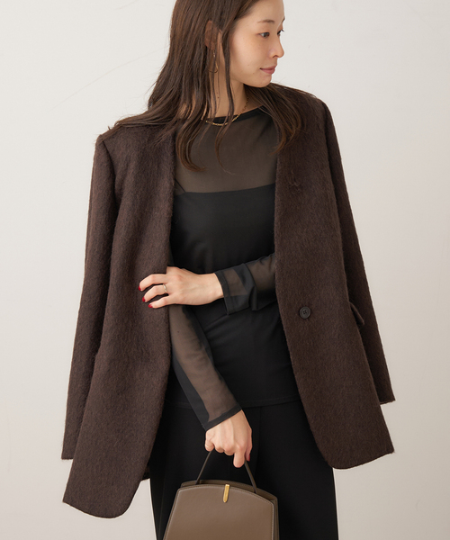 plage（プラージュ）の「Shaggy Big ジャケット（ノーカラージャケット・レディース・ベージュ/ブラウン・38/36）」の18枚目の写真