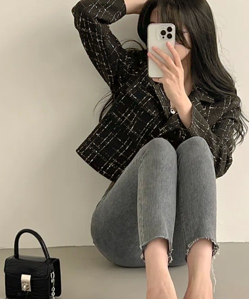 MILAE(ミレ)の「ツイードチェックテーラードジャケット(テーラードジャケット・レディース・オフホワイト/ブラック・FREE)」の20枚目の写真