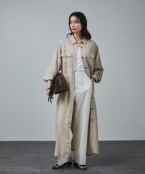 SALON adam et rope'(サロン アダム エ ロペ)の「セルロースウォッシャブルシャツワンピース(ワンピース・レディース・ベージュ系その他/チャコールグレー・FREE)」の1枚目の写真