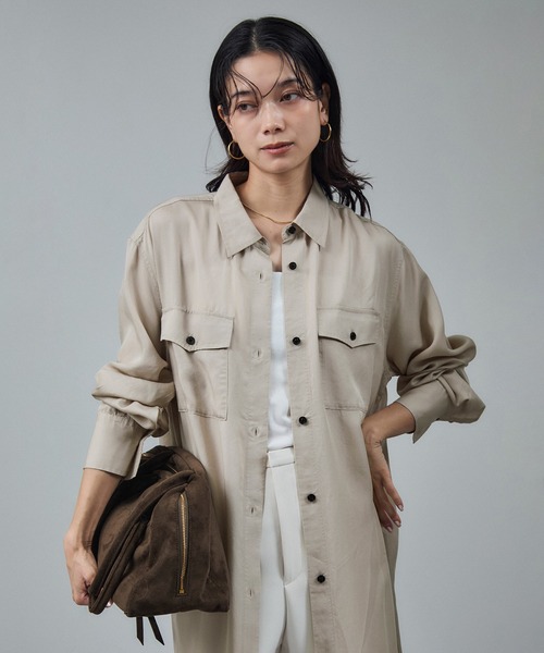 SALON adam et rope'(サロン アダム エ ロペ)の「セルロースウォッシャブルシャツワンピース(ワンピース・レディース・ベージュ系その他/チャコールグレー・FREE)」の19枚目の写真