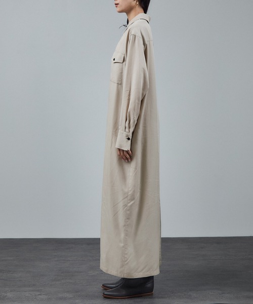 SALON adam et rope'(サロン アダム エ ロペ)の「セルロースウォッシャブルシャツワンピース(ワンピース・レディース・ベージュ系その他/チャコールグレー・FREE)」の14枚目の写真