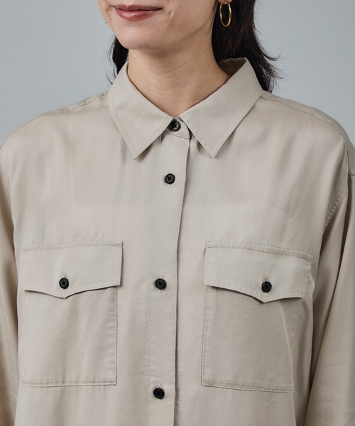 SALON adam et rope'(サロン アダム エ ロペ)の「セルロースウォッシャブルシャツワンピース(ワンピース・レディース・ベージュ系その他/チャコールグレー・FREE)」の16枚目の写真