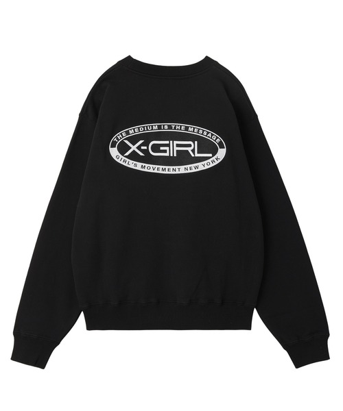 X-girl(エックスガール)の「EMBROIDERY OVAL LOGO SWEAT TOP(スウェット・レディース・ブラック/カモフラージュ・S/M/L)」の2枚目の写真
