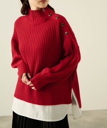 nAvy 時短レイヤード風 ボタンハイネックニット