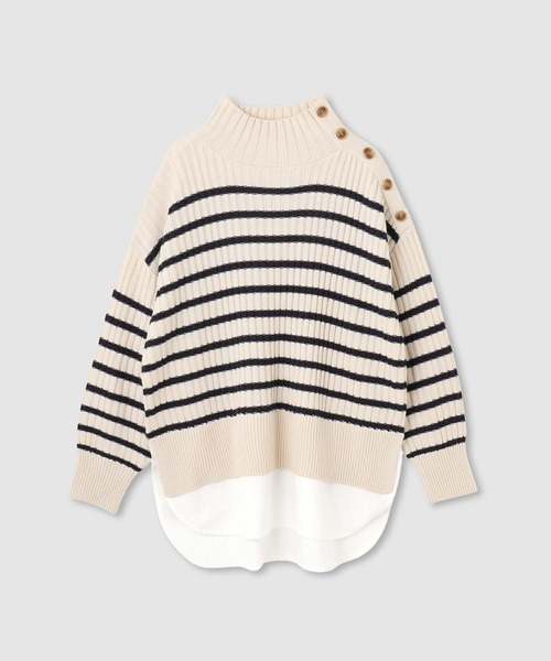 NAVY(ネイビー)の「nAvy 時短レイヤード風 ボタンハイネックニット(ニット/セーター・レディース・ブラック/グリーン/レッド/ブルー/ホワイト×ネイビー・FREE)」の2枚目の写真