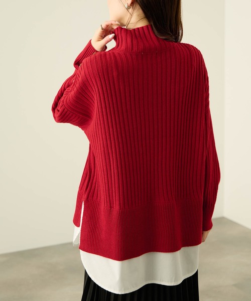 ネイビー ボタン付きハイネックトレーナー トレーナー レディース スウェット ハイネック 裏起毛 コットン 綿混