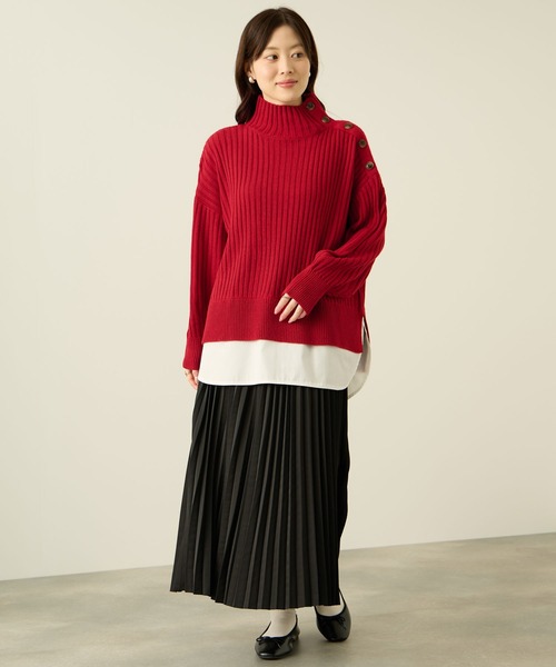 NAVY(ネイビー)の「nAvy 時短レイヤード風 ボタンハイネックニット(ニット/セーター・レディース・ブラック/グリーン/レッド/ブルー/ホワイト×ネイビー・FREE)」の8枚目の写真