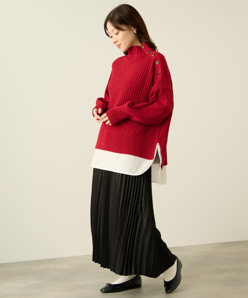 NAVY(ネイビー)の「nAvy 時短レイヤード風 ボタンハイネックニット(ニット/セーター・レディース・ブラック/グリーン/レッド/ブルー/ホワイト×ネイビー・FREE)」の9枚目の写真