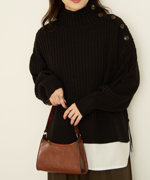 NAVY(ネイビー)の「nAvy 時短レイヤード風 ボタンハイネックニット(ニット/セーター・レディース・ブラック/グリーン/レッド/ブルー/ホワイト×ネイビー・FREE)」の10枚目の写真