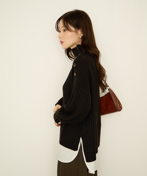 NAVY(ネイビー)の「nAvy 時短レイヤード風 ボタンハイネックニット(ニット/セーター・レディース・ブラック/グリーン/レッド/ブルー/ホワイト×ネイビー・FREE)」の11枚目の写真