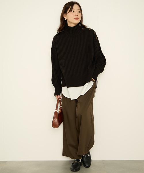 NAVY(ネイビー)の「nAvy 時短レイヤード風 ボタンハイネックニット(ニット/セーター・レディース・ブラック/グリーン/レッド/ブルー/ホワイト×ネイビー・FREE)」の12枚目の写真