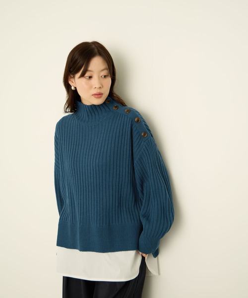 NAVY(ネイビー)の「nAvy 時短レイヤード風 ボタンハイネックニット(ニット/セーター・レディース・ブラック/グリーン/レッド/ブルー/ホワイト×ネイビー・FREE)」の14枚目の写真
